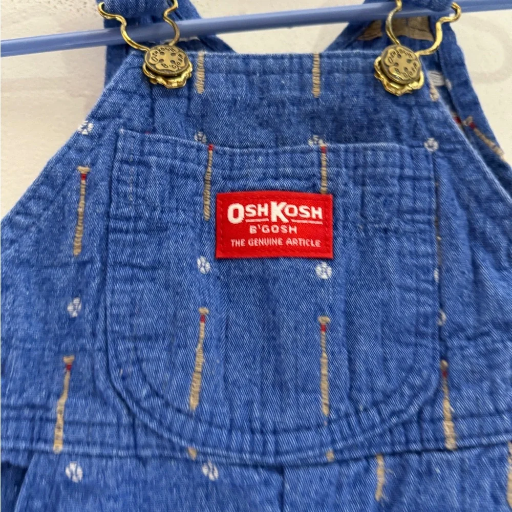 OSHKOSH Vestbak Vintage Embroidered Baseball Bats Ball Jean Overalls 3-6‎ Months